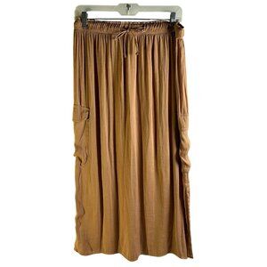 Aerie Flowy Midi Skirt with Cargo Pockets - Brown / Camel Skirt - Size L